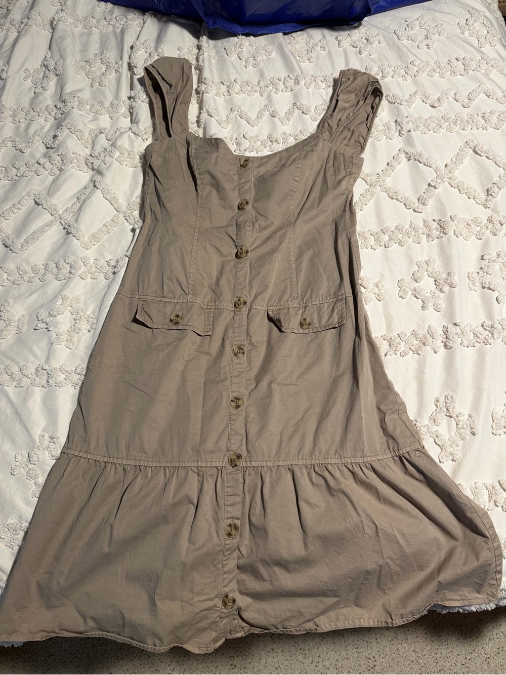 Zara Taupe Button-Front Midi Dress